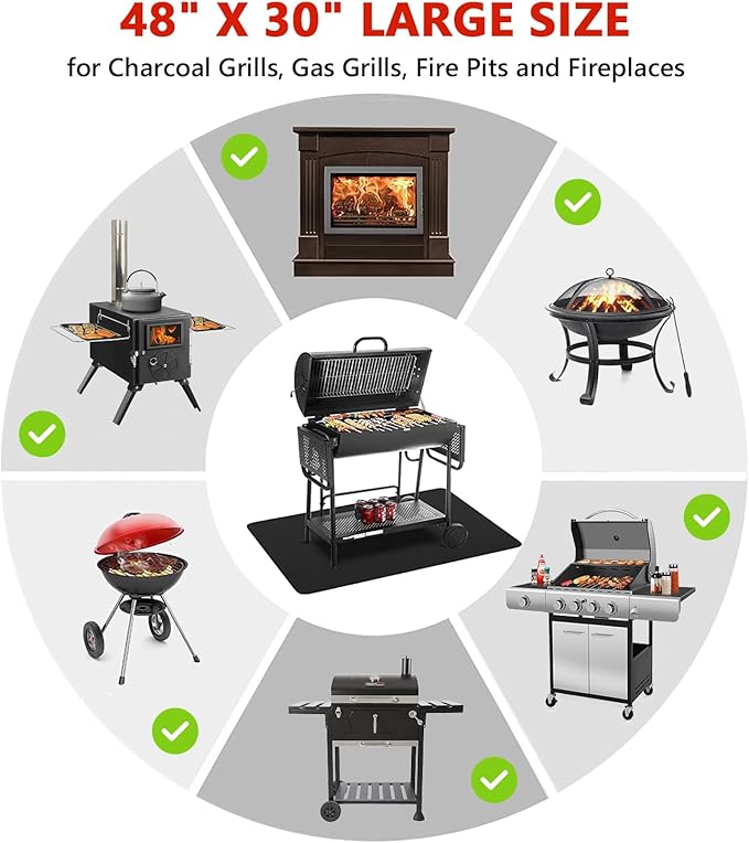 48 x 30 inch Under Grill Mats for Outdoor Grill, Double-Sided Fireproof Deck and Patio Protector Mat, Waterproof Oil-Proof BBQ Floor Pad Indoor Fire Pit Fireplace Mat