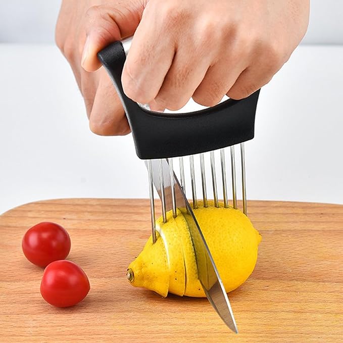 6 Pack Onion Slicer, Tomato Slicer Vegetable Cutter Onion Holder for Slicing, Stainless Steel Kitchen Chopper Slicing Assistant Tool for Potato Lemon Cucumber Avocados Fruits Eggs Meat