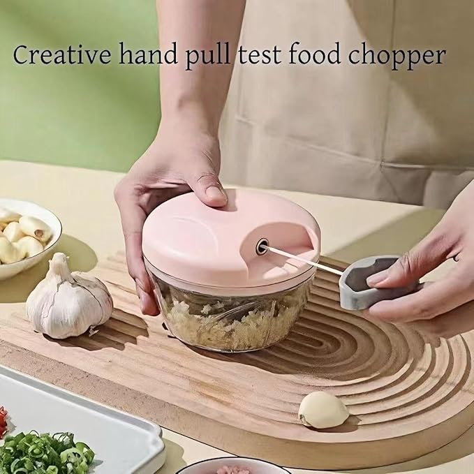 ‌Manual Food Processor Vegetable Chopper, Portable Hand Pull String Garlic Mincer Onion Cutter for Veggies, Suitable for Vegetables, Ginger, Garlic, Fruits, Onion, Potato, Salad (Pink 500 ml)‌