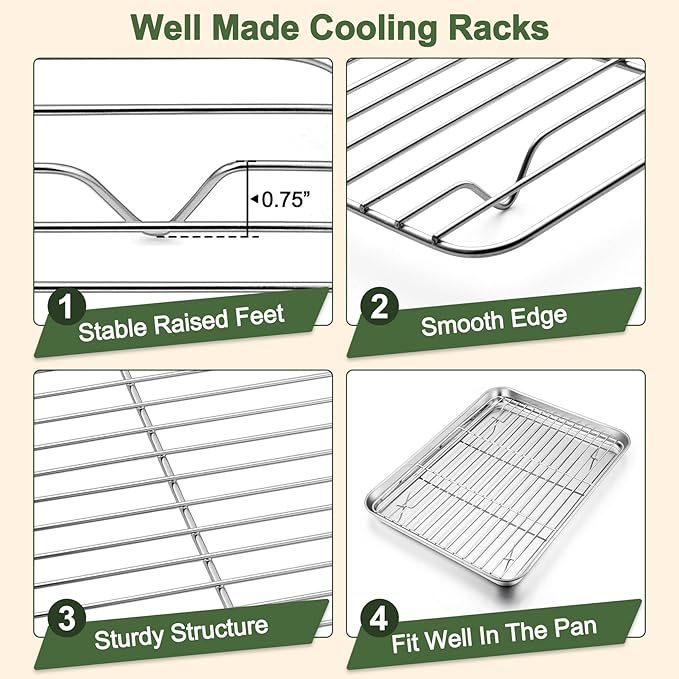 TeamFar Baking Sheet with Rack Set (3 Pans + 3 Racks), 16/12.5/10.5 Inch Stainless Steel Cookie Sheets Baking Pans Trays and Cooling Racks for Cooking Roasting, Non-Toxic & Heavy Duty, Dishwasher Safe