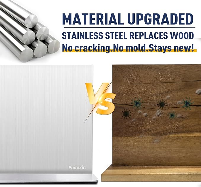 Magnetic Knife Block Without Knives—Stainless Steel Double-Sided Magnetic Knife Holder Stand with Strong Magnets, Knife Storage Organizer for Kitchen Counter top