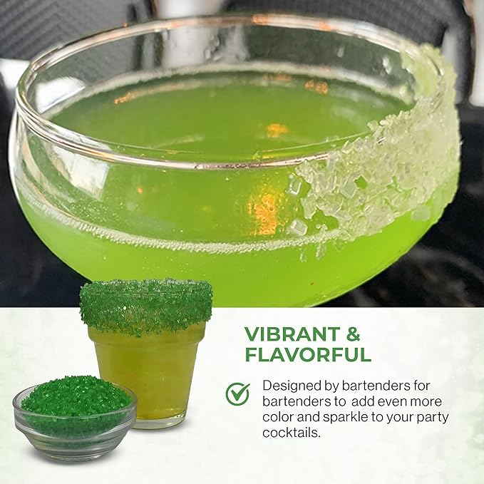 Snowy River Green, Cocktail & Margarita Sugar Rimmer - Vibrant Color Glass Rimming Sugar with Medium Crystal Texture - 16oz