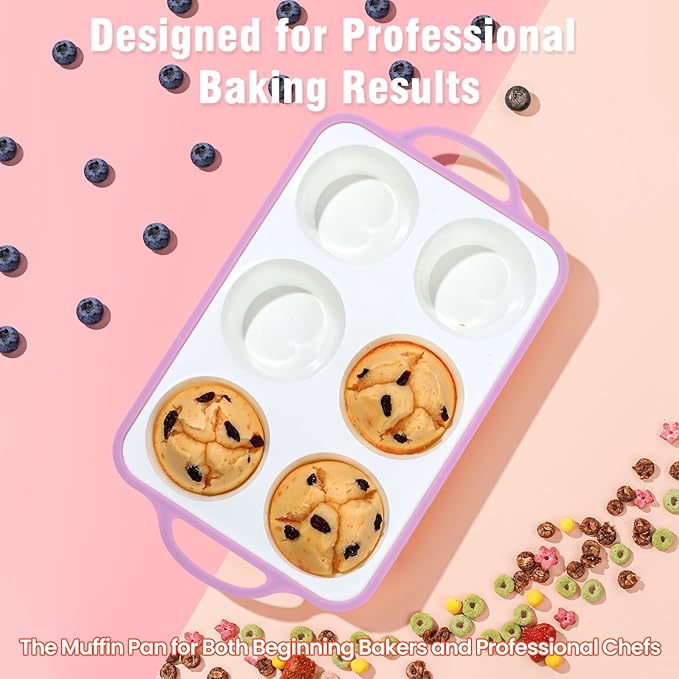 Silicone Jumbo Muffin Pan with Metal Frame, Non Stick Food Grade Silicone Large Muffin Pan, with Handles 6 Cup,BPA-Free and Dishwasher Safe, Jumbo Cupcake Pans - 2 Piece Pink