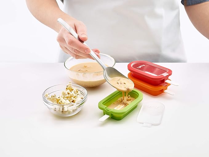 Lékué Set of 4 Stackable Popsicle Molds + Sticks & Lids | Homemade Freezer Ice Pops & Frozen Snacks | Flexible Platinum Silicone for Easy Fill & Unmold | Reusable & Dishwasher Safe| Multicolor