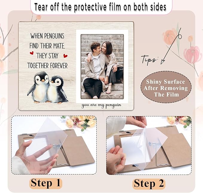Penguin Gifts, Engagement Picture Frame, Wedding Gifts for Couple, Valentine's Gift for Him Her, Anniversary Couple Gifts, Penguin Love Gifts Photo Frame, fits 4x6 Photo, when Penguins Find Their Mate They Stay Together Forever