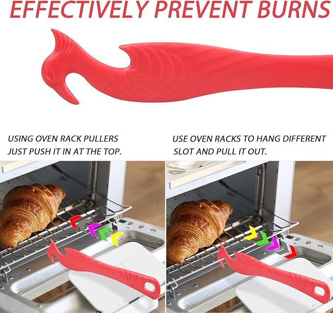 Oven Rack Push Pull Tool 2-Pack (11 Inch) - Longer Handle Suitable for Toaster Oven, air Fryer, Toaster