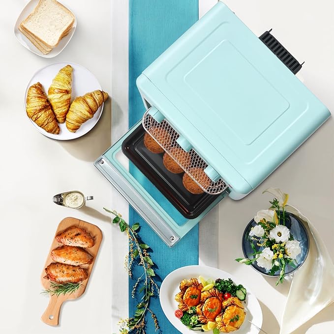 Novaspark Air Fryer Toaster Oven Combo, Retro Convection Oven Countertop,16QT Small Toaster Oven, 4-slices or 9" Pizza,Bake,Toast,Broil, Air Fry, Rapid Heating Mini Conventional Oven, Non-Stick, Blue