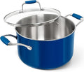 MICHELANGELO Stainless Steel Stock Pots - Induction Soup Pot with Lid, 6 Qt Non-Toxic Cooking Pot, Oven & Dishwasher Safe, Blue Exterior