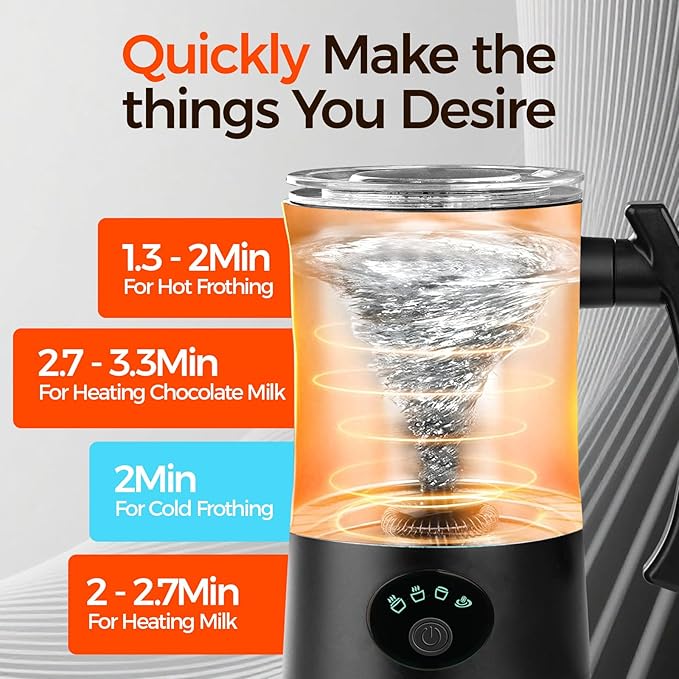 Milk Frother, 4-in-1 Electric Milk Steamer, 11.8oz/350ml Large Capacity for Auto Warm/Cold Foam, Heating Milk for Coffee, Latte, Macchiato, Cappuccino, Hot Chocolate (Black)