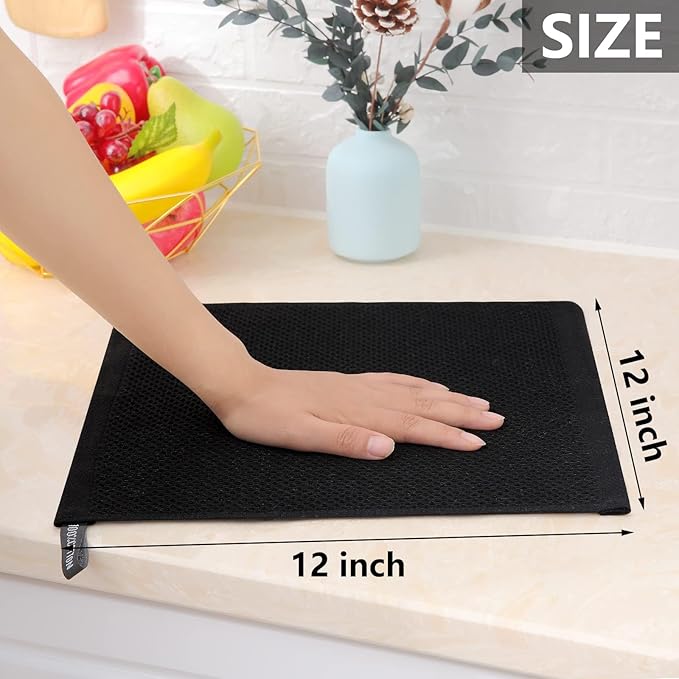 Homaxy 100% Cotton Waffle Weave Kitchen Dish Cloths, Ultra Soft Absorbent Quick Drying Dish Towels, 12 x 12 Inches, 18-Pack, Black