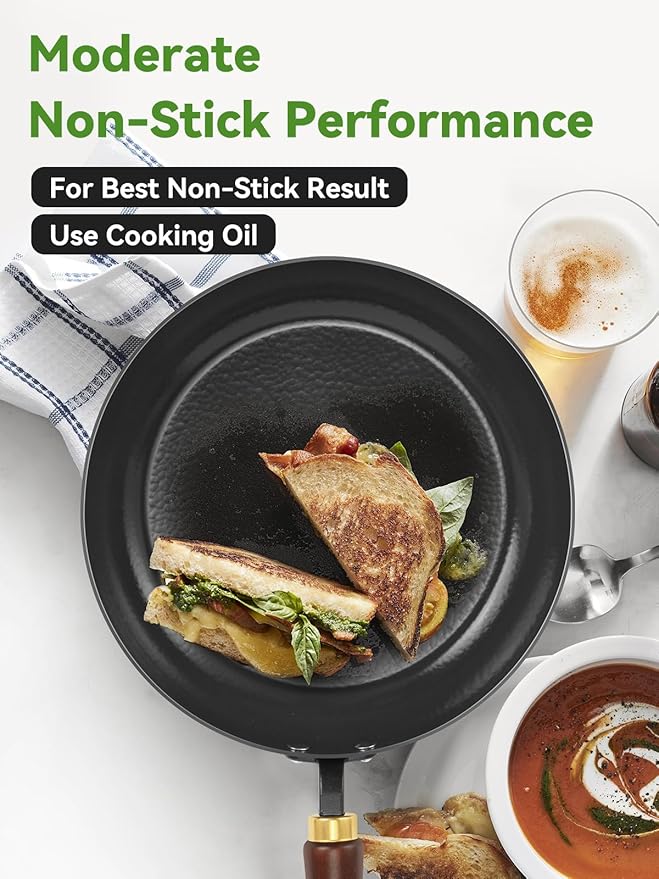 Carbon Steel Skillet, 11-Inch Nonstick Frying Pan, Stay-Cool Wooden Handle, Non Toxic, PTFE & PFOA Free Oven-Safe, Season-Free Enameled Carbon Steel Pan