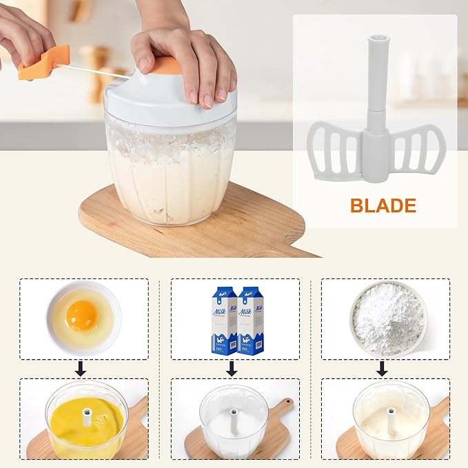 Manual Food Processor Vegetable Chopper, Portable Hand Pull String Garlic Mincer Onion Cutter for Veggies, Ginger, Fruits, Nuts, Herbs, etc., 900ml