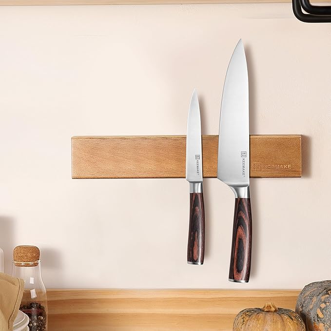 KEEMAKE Magnetic Knife Holder for Wall 11.75 inch Acacia Wood Knife Magnetic Strip, Powerful Neodymium Magnet Knife Hanger Knife Bar for Kitchen knives(16 inch optional)