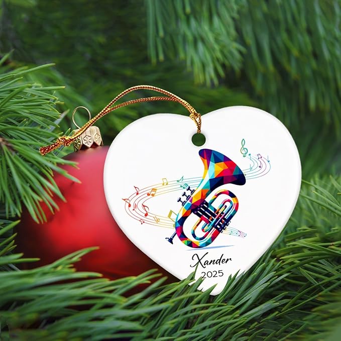 Cornet Musical Christmas Ceramic Ornament Tree Hanging, Personalized Music Lover Ornaments 2025, Name & Year Cornet Ornament Gifts for Instrument Player, Custom Instrumentalist Ceramic Ornaments Xmas