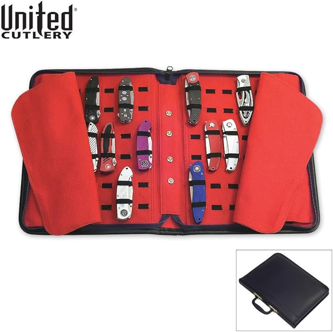 UNITED CUTLERY Large Pocket Knife Storage Case – Faux Leather Exterior, Felt-Lined Interior, Elastic Straps for Knives, Zipper Closure, Holds 40 Knives, For Protecting and Storing Knife Collection