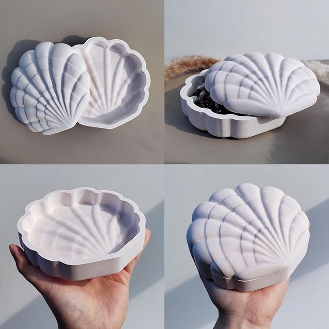 Wehous Seashell Box Resin Molds with Lid, 3D Shell Shape Storage Container Box Silicone Molds for Epoxy Resin Concrete, Marine Jewelry Holder Trinket Organizer Tray Mold DIY Art Casting Craft Decor