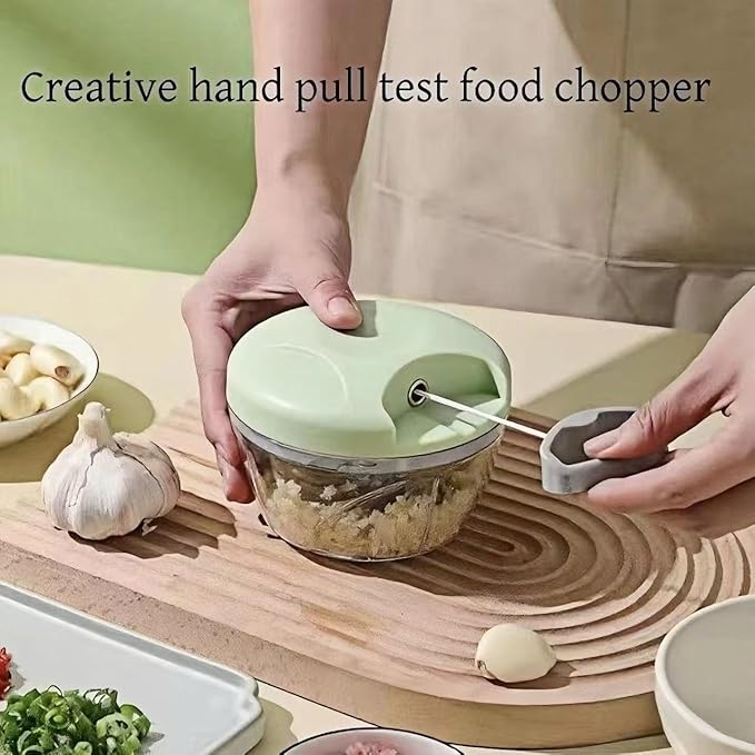 Manual Food Processor Vegetable Chopper,‌ Portable Hand Pull String Garlic Mincer Onion Cutter for Veggies, Suitable for Vegetables, Ginger, Garlic, Fruits, Onion, Potato, Salad (Green 500 ml)