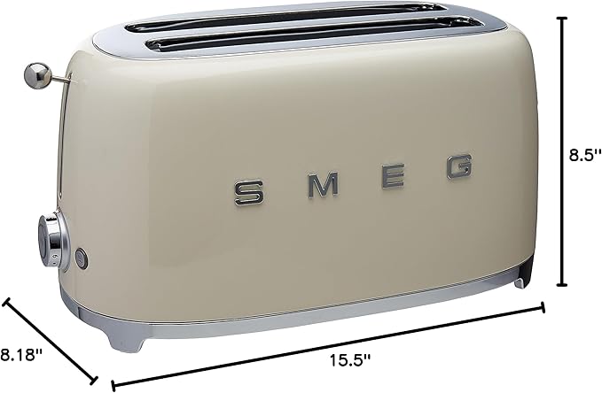 Smeg 50's Style Retro Aesthetic 4 Slice Toaster 6 Presets with 2 Extra Wide Slots, Cream