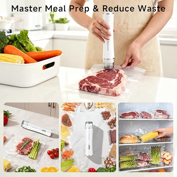 Compact Vacuum Sealer for Food (Vacuum Sealer Machine + 30 Reusable Vacuum Bags), Powerful Handheld Vacuum Sealer Machine, Seal Food 6X Fresh Longer, Portable & Wireless, Easy-Clean