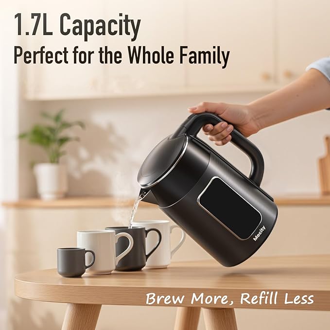 Mecity Electric Kettle 1.7L Touch Screen Temperature Control Water Boiler, No Plastic Contact with Water. 6 Preset Temperature Programs, 2 Hours Keep Warm, Dark Grey