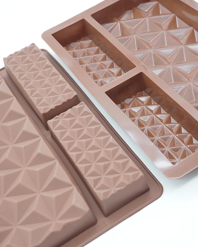 Silicone Chocolate Bar Mold, 1 Inch Deep, Large Candy Mould for Stuffed Bars and Fillings, 2 Pcs (brown01)