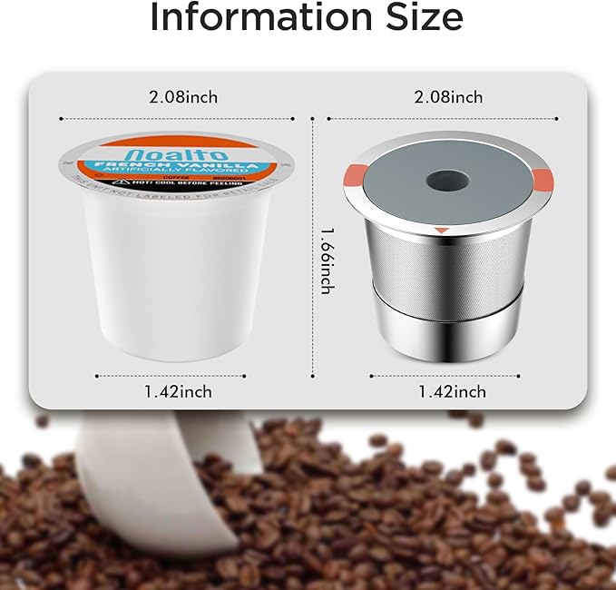 Noalto Reusable K Cups and Coffee Pods,Universal stainless steel k Cups for Keurig 2.0 and 1.0 Coffee Makers machine(2pack)
