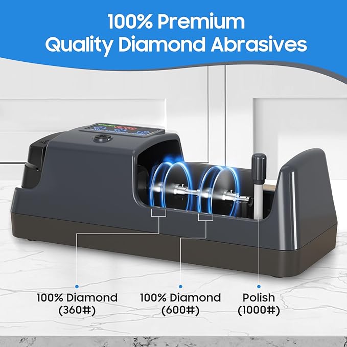 5-in-1 Electric Knife Sharpener for Kitchen Knives, with 100% Diamond Abrasives, 3 Adjustable Speeds, Quickly Sharpening for Straight/Serrated/Kitchen Knives, Scissors