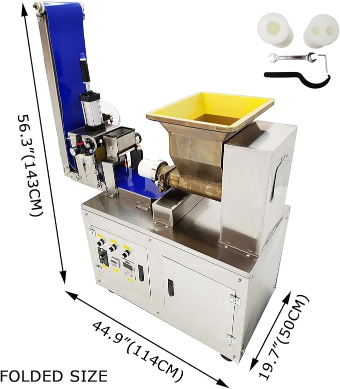 Dough Quantitative Dividing and Cutting Machine Pneumatic Dough Divider Cutter Electric Dough Lump Spacer 0.35oz-17.64oz Dough Divider Cutter Press Machine with Conveyor Belt