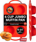 [2 PACK] Jumbo Muffin Pan, 3.5" Large Muffin Pan 6 Cup - Silicone Jumbo Muffin Tin for Baking BPA Free Non Stick - RED