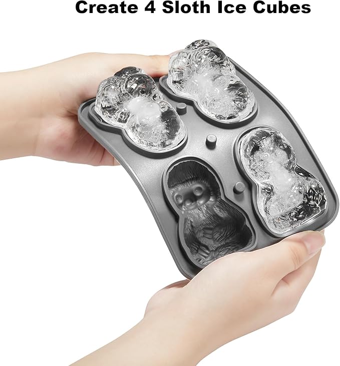 Nax Caki 3D Sloth Ice Cube Mold Fun Shapes, Cute Sloth Gifts for Women, Large Craft Ice Mold, Big Sloth Ice Cube Trays for Whiskey Cocktails Bourbon