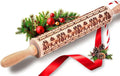 Christmas Gifts Wooden Embossed Rolling Pin for Baking, Deep Engraved Embossing Rolling Pins Cookie Stamps Roller with Christmas Elk Deer Pattern Designs for Baking Cookies Stamps Roller, DIY Tools