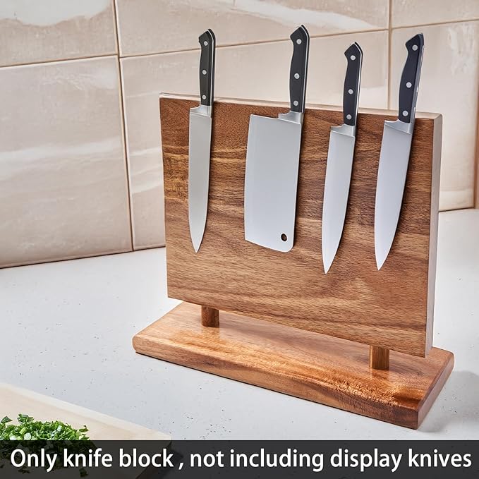 Magnetic Knife Holder, Double Sided Magnetic Knife Block, Without Knives, Wooden Universal Knife Stand, Strong Enhanced Magnets, Knife Display Rack for Kitchen Organizer