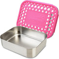 LunchBots Medium Uno Stainless Steel Sandwich Container - Open Design for Wraps - Salads or a Small Meal - Eco-Friendly - Dishwasher Safe and BPA-Free - Pink Dots