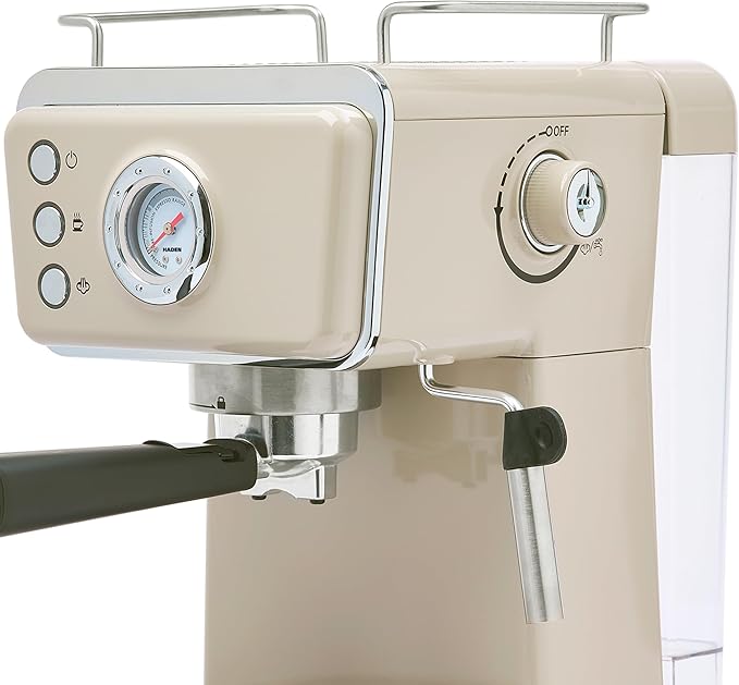 HADEN Barista Brew Espresso Coffee Machine, Stainless Steel Espresso Maker with Milk Frother and Steamer Function and 1.5L Water Tank, Putty & Copper
