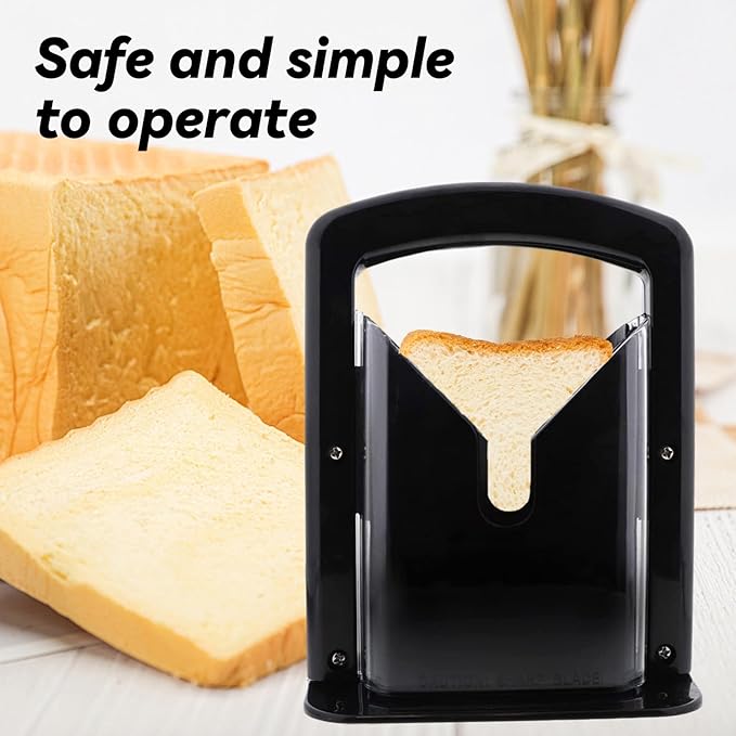 Bagel Slicer, Perfect for Bagels, Safe Grip, Safety Shield, Bagel Cutter Stainless Steel, Universal Slicer (Black)