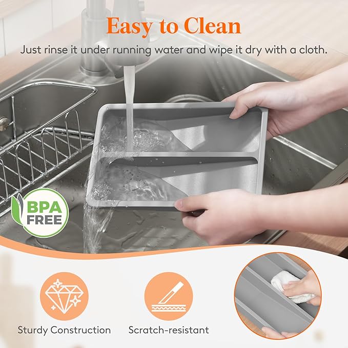Lifewit Compact Silverware Organizer for Kitchen Drawer, Narrow Flatware Tray Holder, Plastic Cutlery Spoons, Forks and Knives Storage, White&Gray, 1 Pack