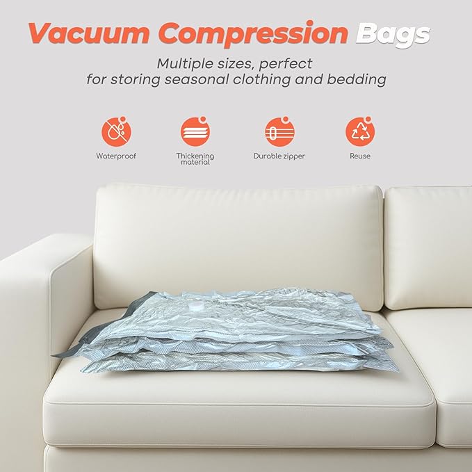 Vacuum Seal Bags for Clothing with Rechargeable Cordless Pump, 18 Pack Vacuum Storage Space Saver Bags, Compression Packing Seasonal Storage for Clothes Bedding Blanket Pillows Comforters