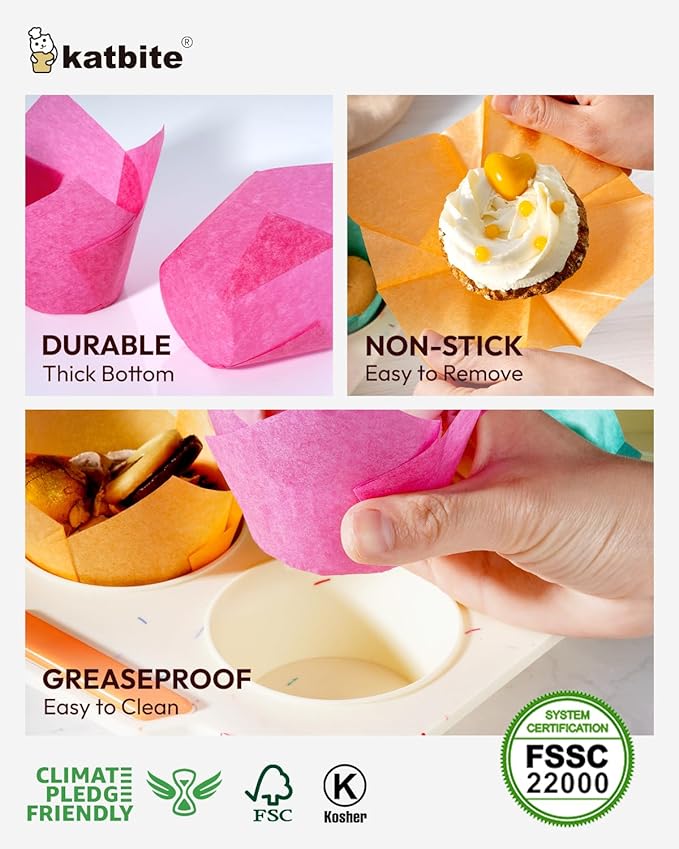 Katbite Tulip Cupcake Liners 200PCS, Muffin Liners Baking Cups, Cupcake Wrapper for Party, Wedding, Birthday