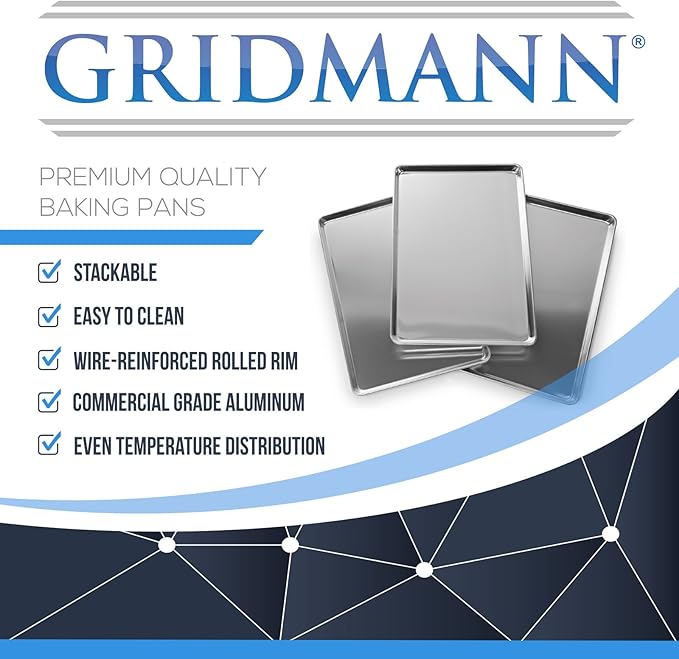 GRIDMANN 9" x 13" Commercial Grade Aluminum Cookie Sheet Baking Tray Jelly Roll Pan Quarter Sheet - 12 Pans
