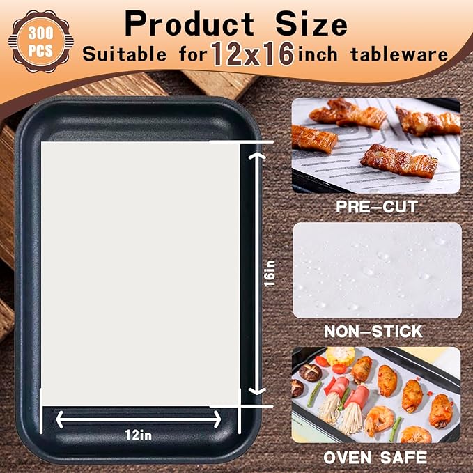 Parchment Sheet 300Pcs,Parchment Paper Sheets 12 x 16 in Non-Stick Baking Paper,Precut Parchment Paper for Baking, Cooking, Grilling, Frying and Steaming, Fit for Quarter Sheet Pans