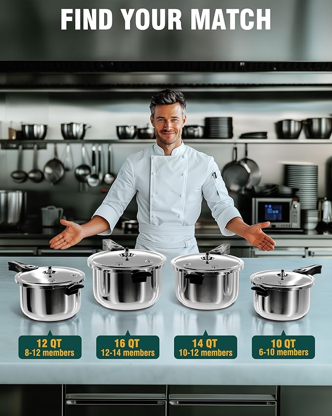 WantJoin Stainless Steel Pressure Cooker(Non-Aluminum),11 Quart Induction Compatible Pressure Cooker with Spring Valve Safeguard Devices,Compatible with Gas & Induction Cooker