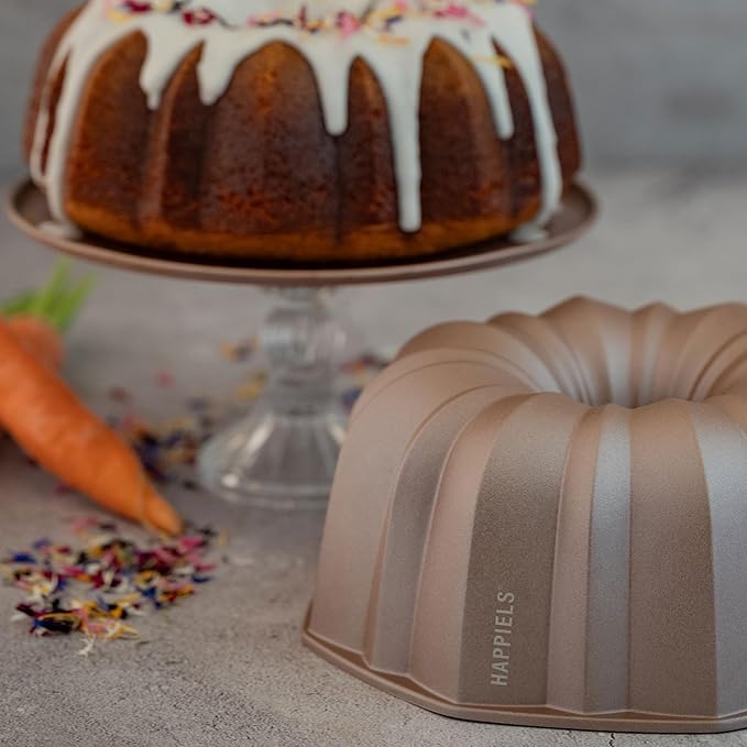 HAPPIELS INARA 10 Cup Fluted Tube Cake Pan Nonstick, PFOA Free Fluted Cake Pan for Baking, Pound Cake Mold for Oven, Cake Molds And Cake Pans, Tube Mold, Pound Tin