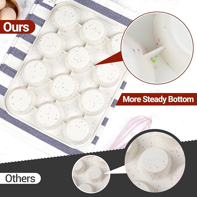 CAKETIME Silicone Muffin Pan, Cupcake Pan 12 Cups Regular Size Muffin Tin Non Stick Muffin Pan for Baking Banana Muffin, Cupcake, Egg Muffin 2 Pack Confetti