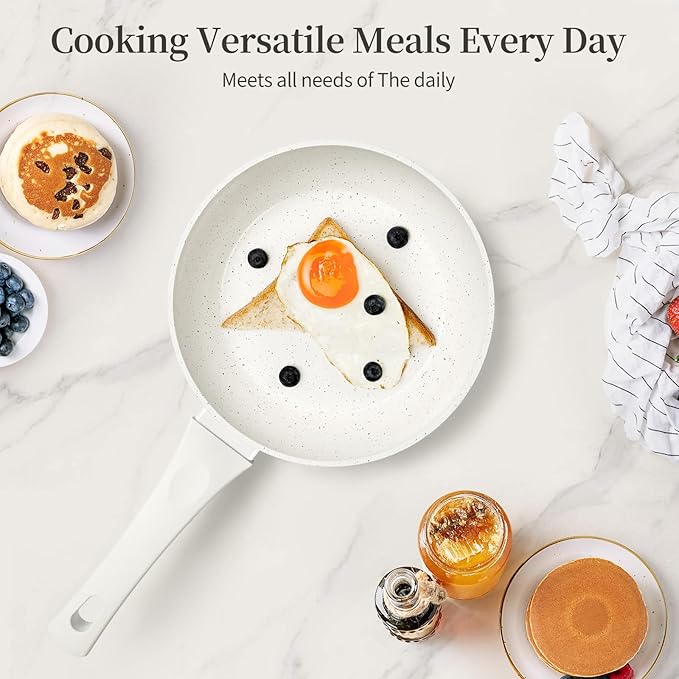 8 Inch Non Stick Frying Pan - White Ceramic Non Stick Skillet Frying Pans, Safe&No Toxic Egg Omelette Frying Pan, Small Nonstick Cookware Cooking Pan, Induction Compatible, PFOA&PFAS Free