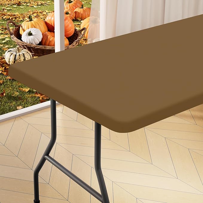 homing Rectangle Table Cloth Cover, Waterproof Polyester Elastic Fitted Tablecloth, Fits for 6 Foot Folding Tables, Washable Table Protector for Picnic, Camping, Outdoor (Brown, 30" x 72")