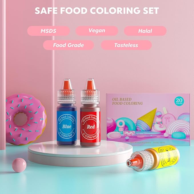 Oil Based Food Coloring for Chocolate, 20 Colors Food Coloring Set for Cake Decorating - Nomeca Food Grade Edible Food Dye for Baking,Candy Melts Cookies Fondant - .25 Fl. Oz Bottles