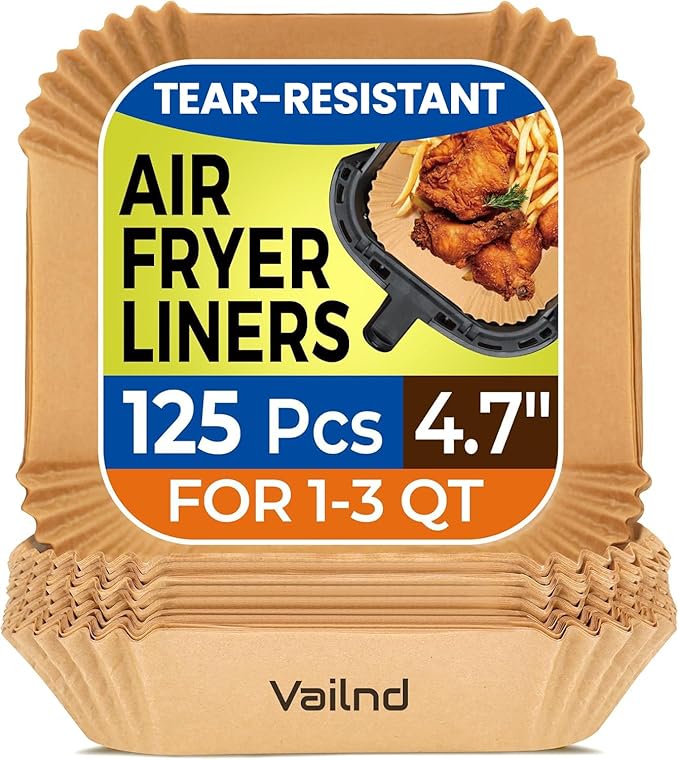 Small Air Fryer Liners Disposable, 2 QT Parchment Paper for COSORI 2.1 Qt Air Fryer, 125PCS 4.7 Inch Square Baking Paper Sheets for Mini Airfryer Basket