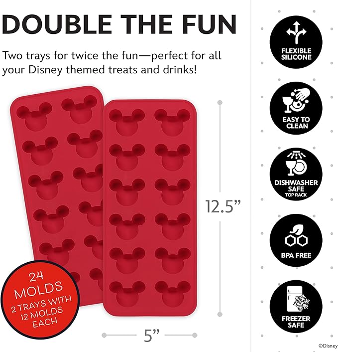 Disney Silicone Ice Cube Tray – 2 Pack Ice Trays for Freezer with Fun Mickey, Minnie & Winnie the Pooh Molds – Flexible BPA-Free Silicone Molds for Ice, Chocolate, and More