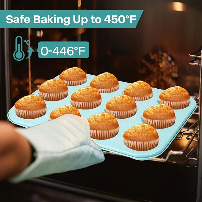 2-Pack Blue 12-Cup Non-Stick Muffin Pan | Healthy Baking | Easy Cleaning Muffin Tin | Durable & Versatile Muffin Cup | Perfect for Mini Cupcakes (Blue)