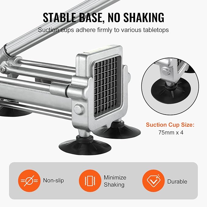 VEVOR French Fry Cutter, Potato Slicer with 1/2", "3/8", "1/4 Stainless Steel Blades, Manual Potato Cutter Chopper with Suction Cups, Great for Potato, French Fries, Cucumber, Vegetables, Carrot